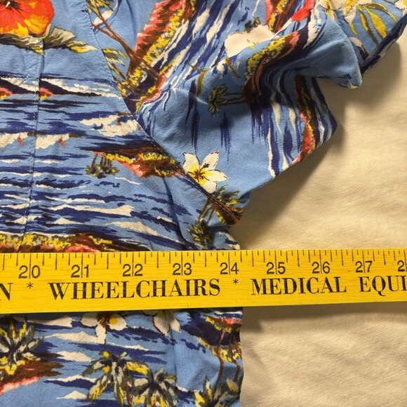 George Men Button Up Shirt 2XL Blue Floral Hawaiian Tropical Palm Trees Collar - Picture 4 of 11